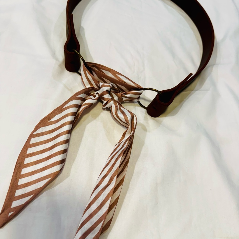 100% Leather Scarf Belt Tobacco Brown